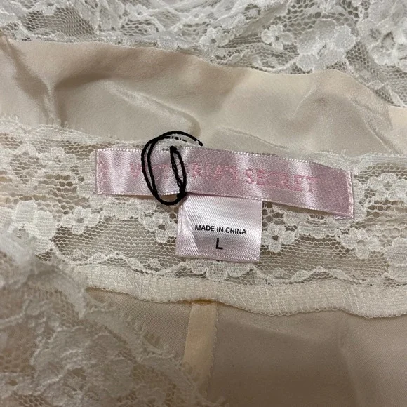 Victoria's Secret Silk Lace Trim Slip Dress Ivory Camisole Nightgown Fairycore L - Picture 7 of 7